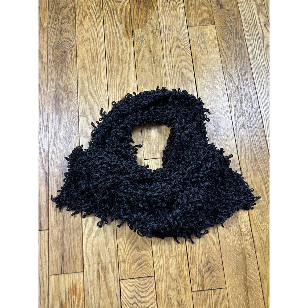 Black‎ Textured Boucle Infinity Scarf Shaggy Knit Loop Winter Accessory